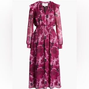 Charles Henry | Pink Dahlia Smocked Waist Floral Midi Dress - Pink - XL